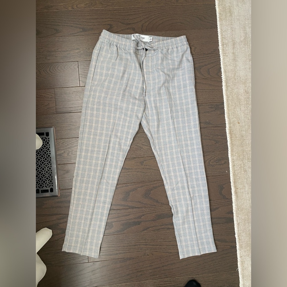 Topman Light Gray Plaid Dress Pants